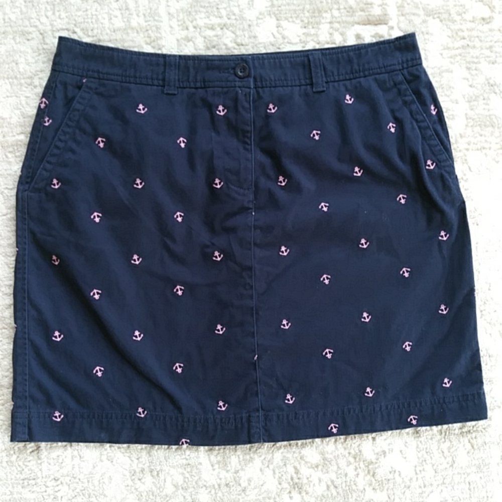 L.L. Bean Favorite Fit Anchor Nautical Straight Skirt Plus 16 Petite Navy